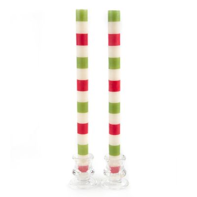 Multi Bands Red & Green Dinner Candles, Set of 2 mackenzie-childs Panama 0