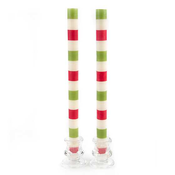 Multi Bands Dinner Candles -Red & Green - Set of 2 image one