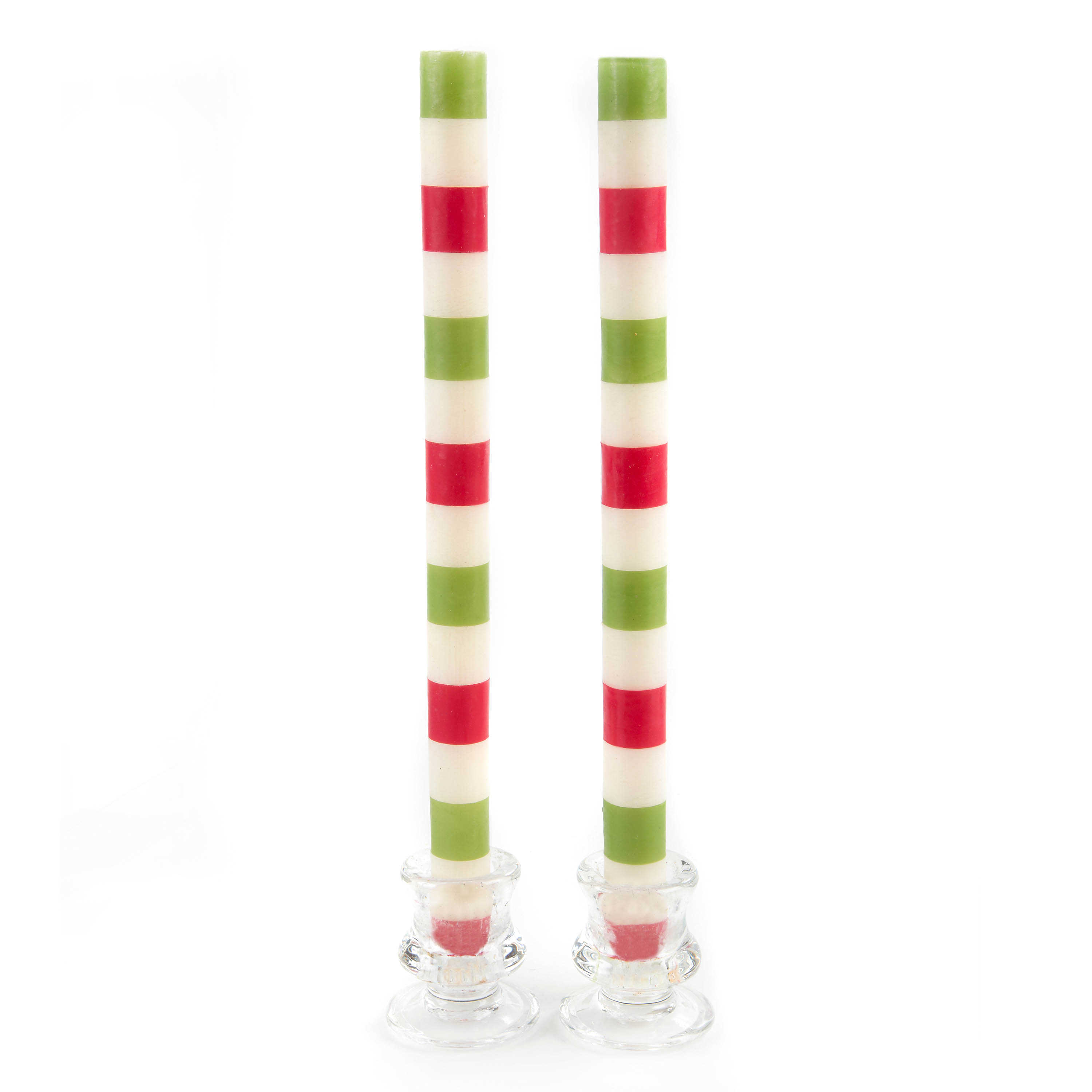 Multi Bands Dinner Candles - Red & Green - Set of 2 mackenzie-childs Panama 0