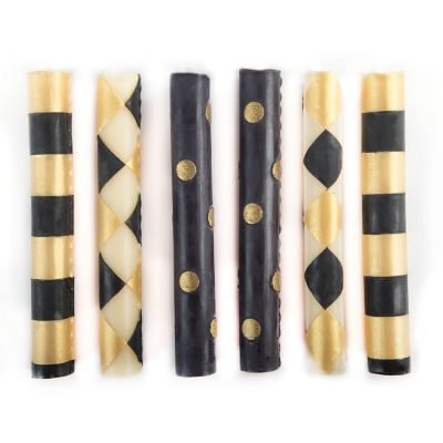 Mini Black & Gold Dinner Candles, Set of 6