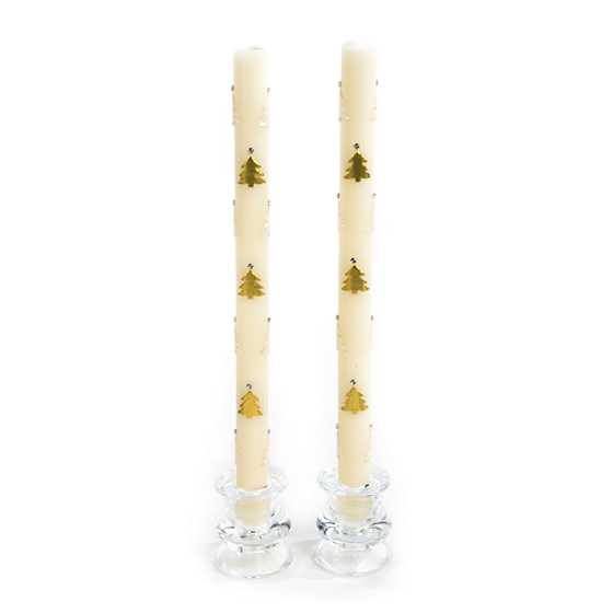 Christmas Tree Dinner Candles - Gold & Pearl - Set of 2