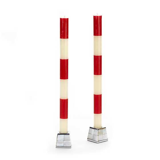 Six Bands Dinner Candles - Red - Set of 2
