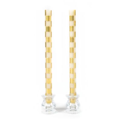 Check Gold & Ivory Dinner Candles, Set of 2