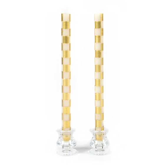 Check Gold & Ivory Dinner Candles, Set of 2