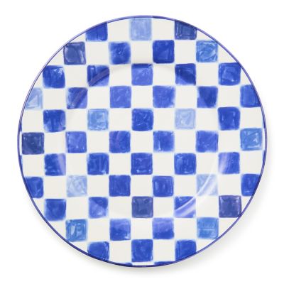Indigo Check Round Platter mackenzie-childs Panama 0