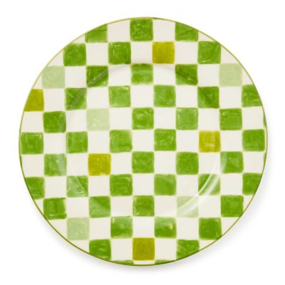 Green Check Round Platter mackenzie-childs Panama 0