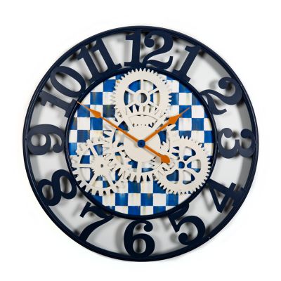 Royal Check Large Farmhouse Wall Clock mackenzie-childs Panama 0