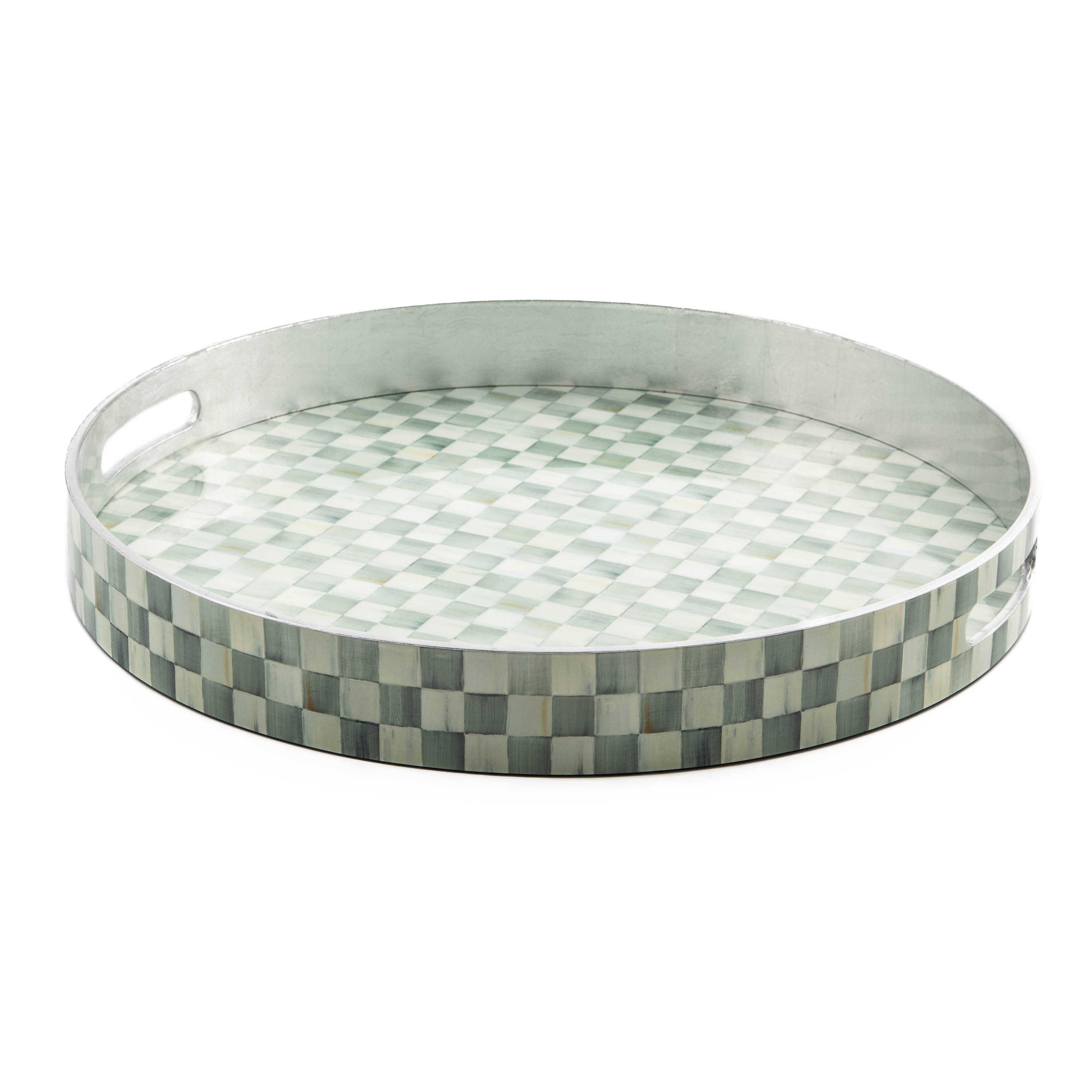 Sterling Check Lacquer Round Tray mackenzie-childs Panama 0