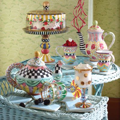 MacKenzieChilds Striped Awning Cake Dome & Stand Set