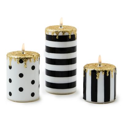 Courtly Illuminated Stripe & Dot Candles, Set of 3 mackenzie-childs Panama 0