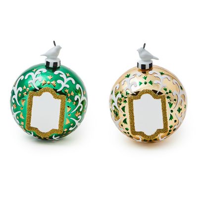 Emerald Luxe Mirror Glass Ball Ornaments, Set of 2 mackenzie-childs Panama 0