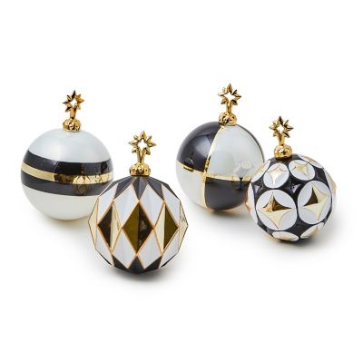 Black & White Star Glass Ball Ornaments, Set of 4 mackenzie-childs Panama 0