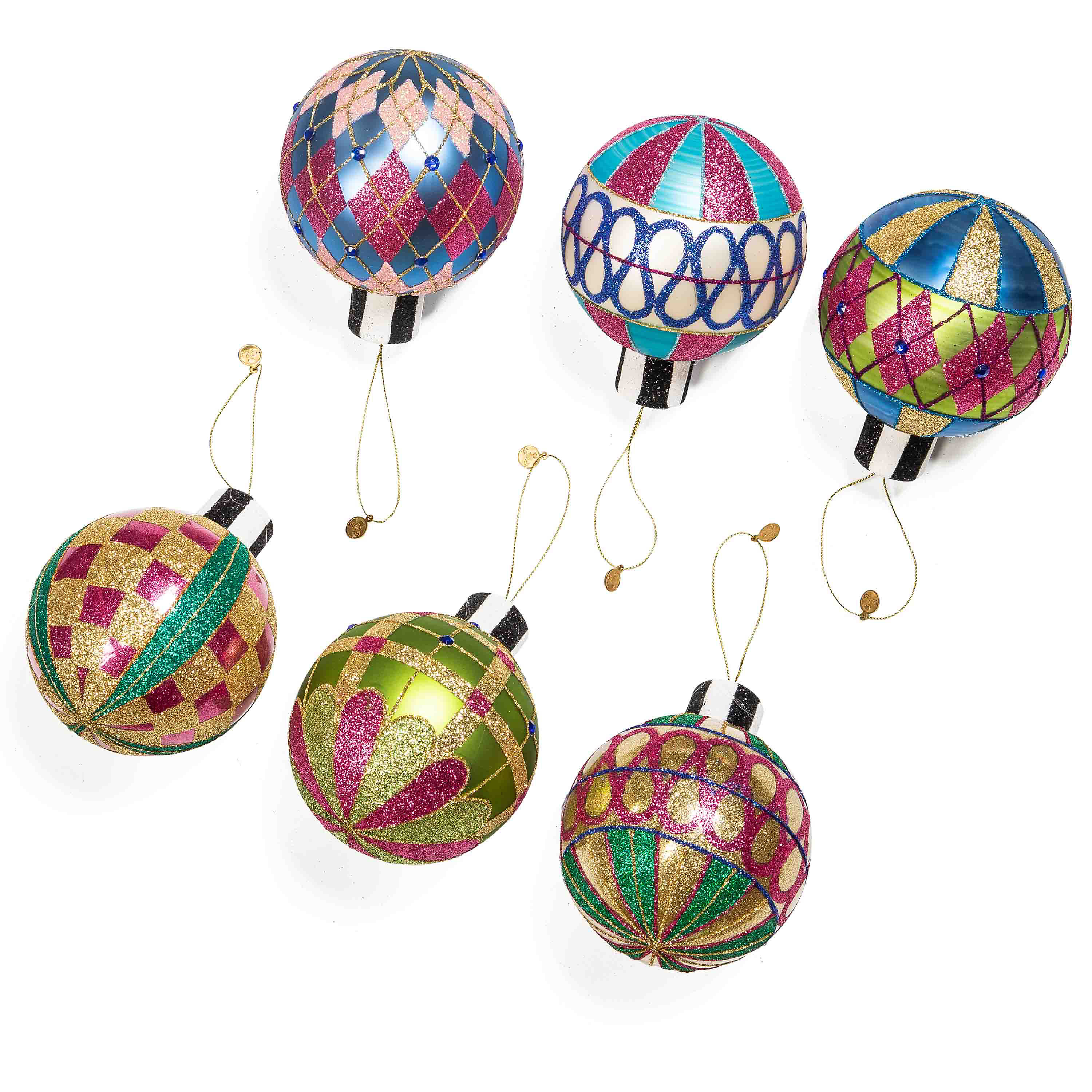 Granny Kitsch Glass Ball Ornaments, Set of 6 mackenzie-childs Panama 0