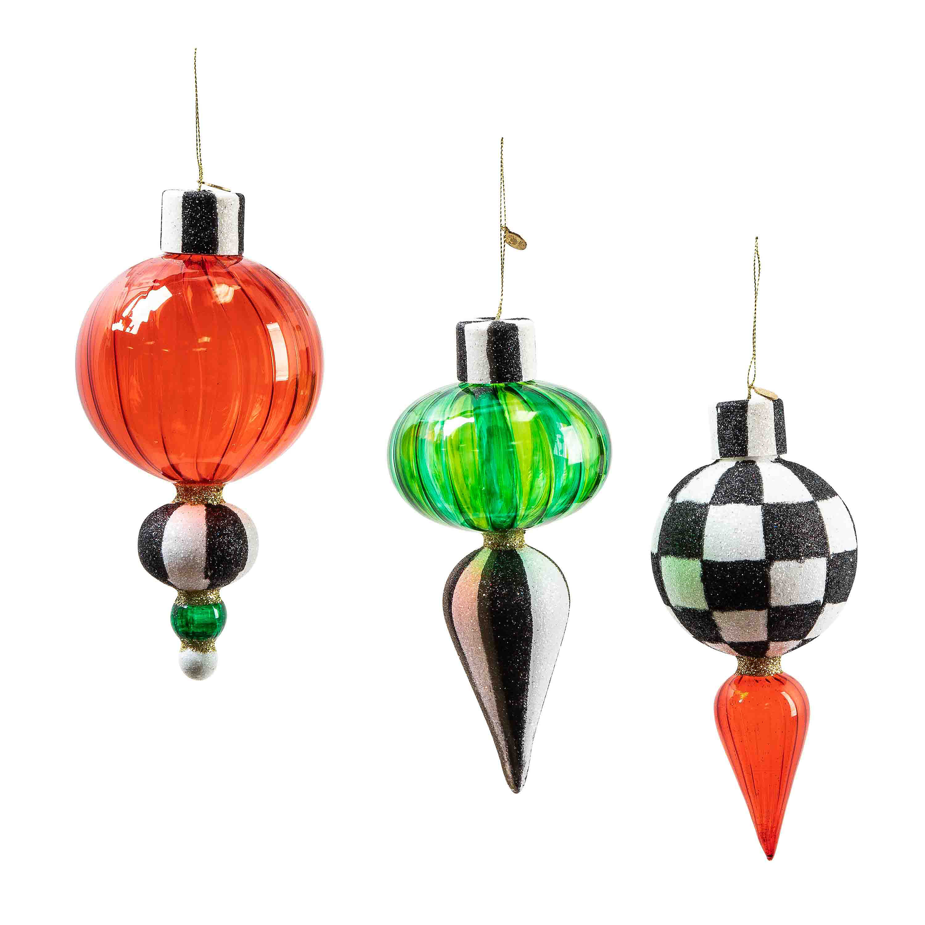Red & Green Glass Drop Ornaments, Set of 3 mackenzie-childs Panama 0