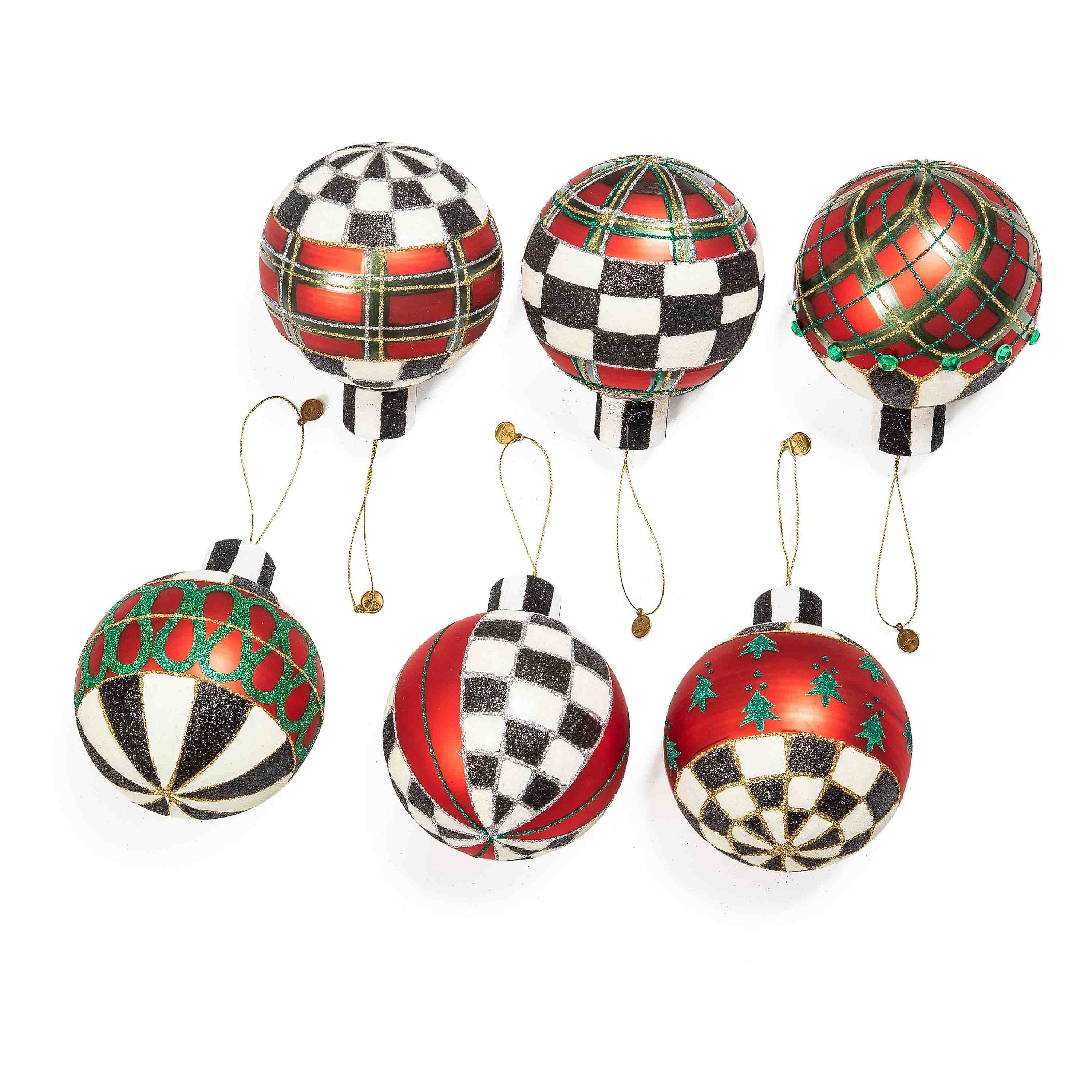 Tartan Glass Ball Ornaments - Large - Set of 6 mackenzie-childs Panama 0