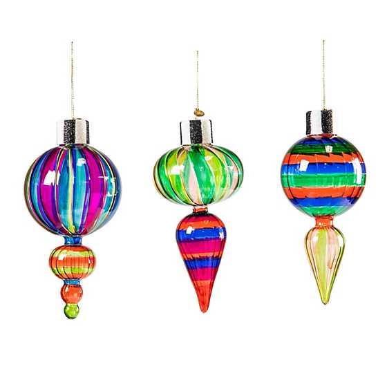 Granny Kitsch Glass Drop Ornaments, Set of 3