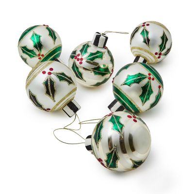 Holly Leaf Glass Ball Ornaments, Set of 6 mackenzie-childs Panama 0