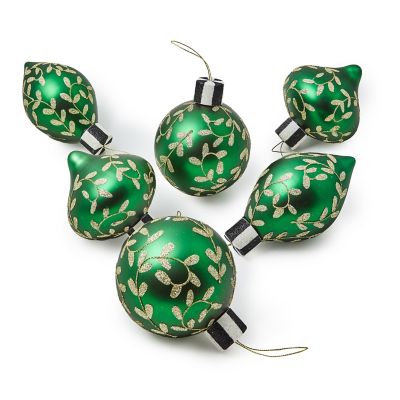 Emerald Luxe Assorted Glass Ornaments, Set of 6 mackenzie-childs Panama 0