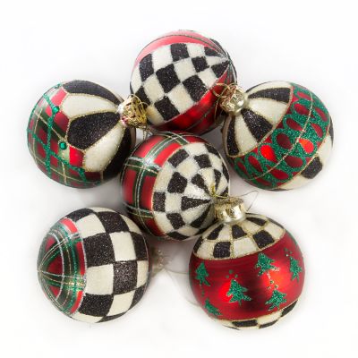 Tartan Glass Ball Ornaments - Set of 6 mackenzie-childs Panama 0