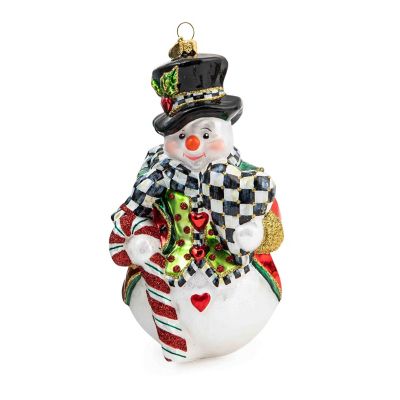 Candy Cane Snowman Glass Ornament mackenzie-childs Panama 0