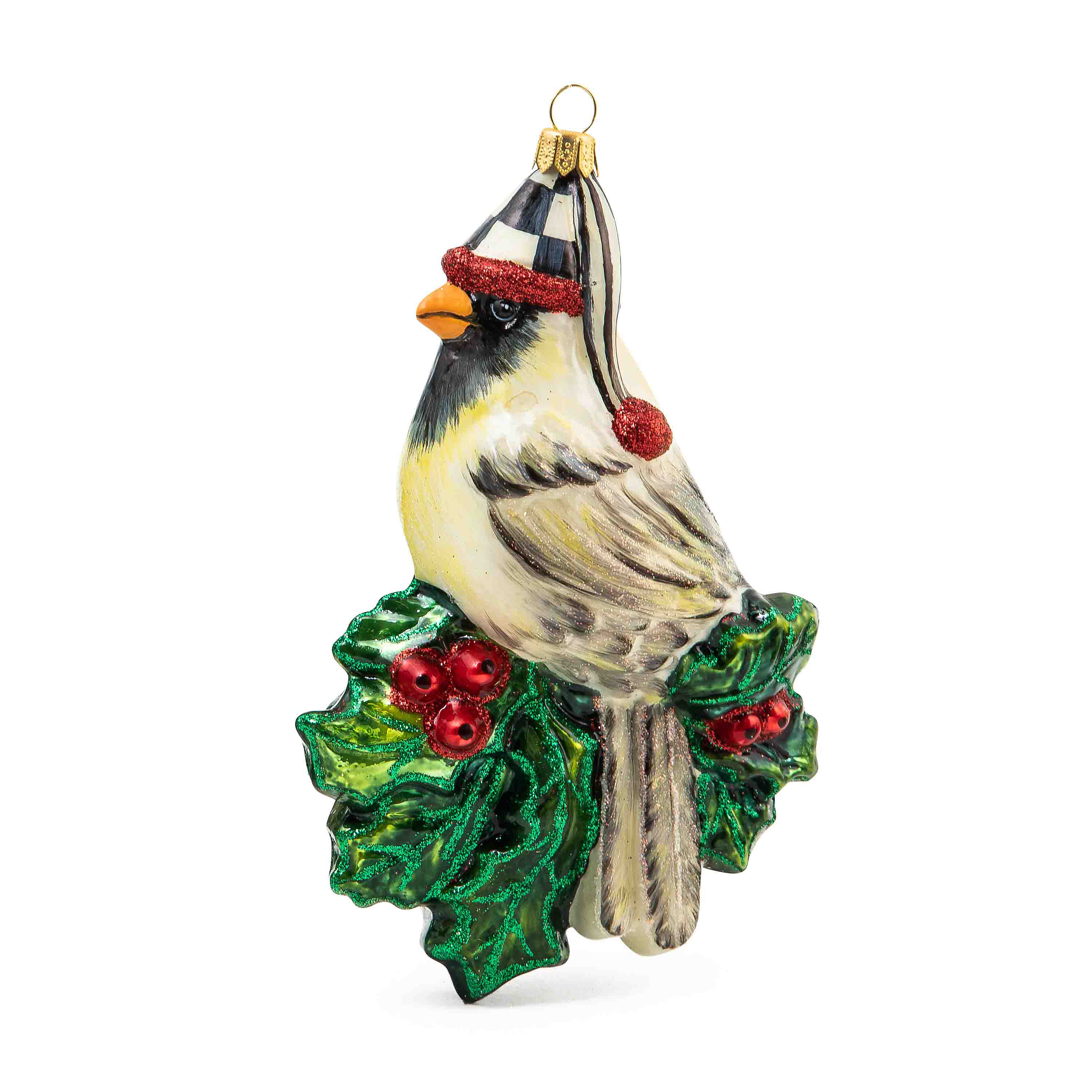 Snow Cardinal Glass Ornament mackenzie-childs Panama 0