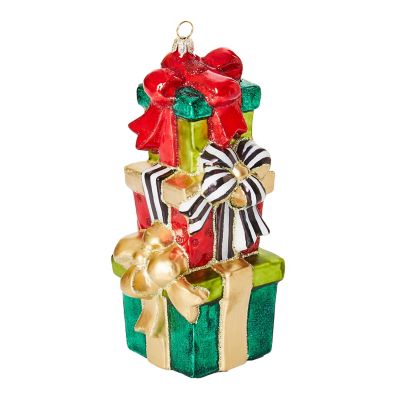 Cozy Christmas Stacked Gifts Glass Ornament mackenzie-childs Panama 0