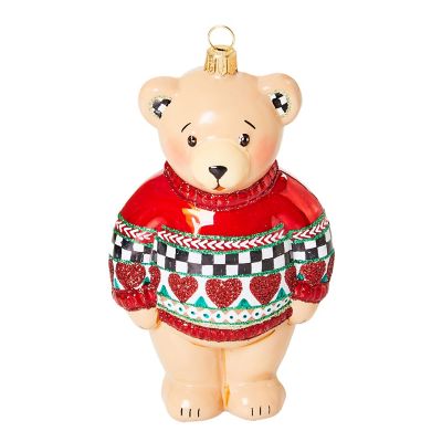 Cozy Christmas Sweater Bear Glass Ornament mackenzie-childs Panama 0