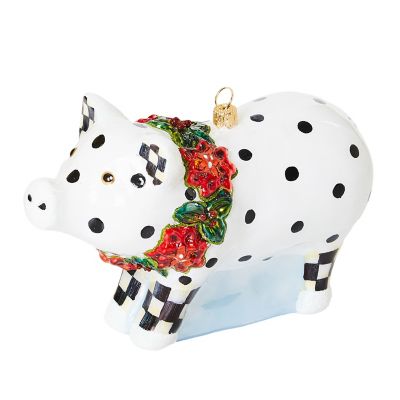 Cozy Christmas Pig Glass Ornament mackenzie-childs Panama 0