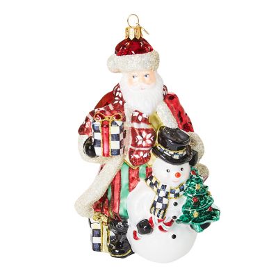 Cozy Christmas Santa and Snowman Glass Ornament mackenzie-childs Panama 0