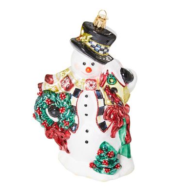 Cozy Christmas Snowman Glass Ornament mackenzie-childs Panama 0