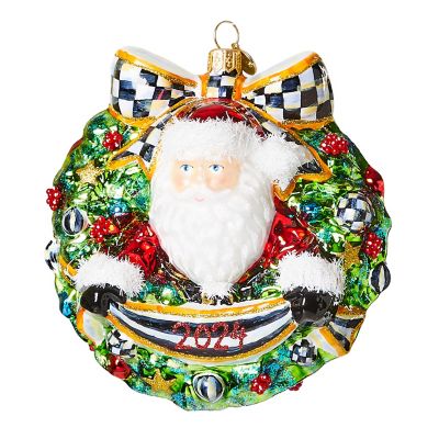 2024 Santa Wreath Glass Ornament mackenzie-childs Panama 0