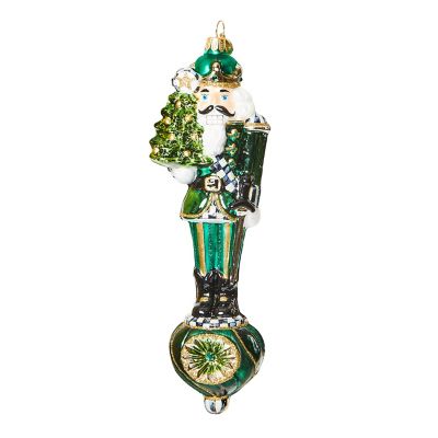 Emerald Luxe Nutcracker on Reflector Glass Ornament mackenzie-childs Panama 0