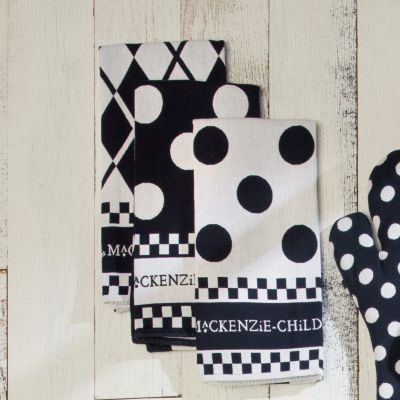 MacKenzie-Childs Black and White Dot Dish Towels - Set of 3