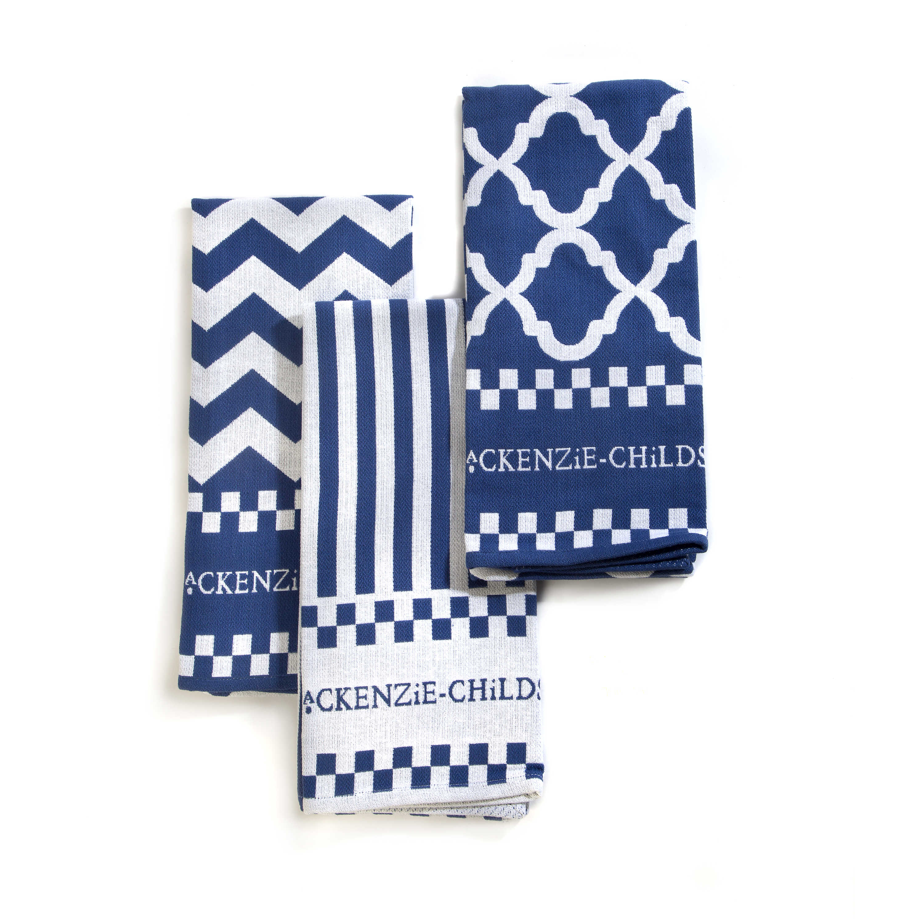 Blue & White Zig Zag Dish Towels, Set of 3 mackenzie-childs Panama 0