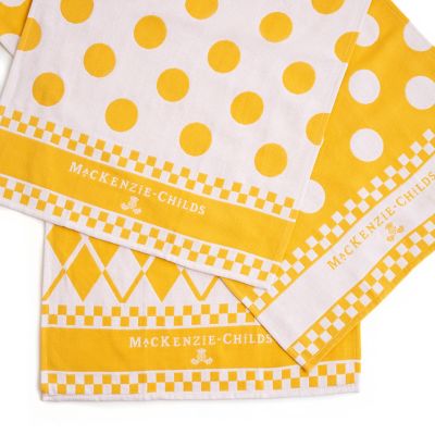 MacKenzie-Childs Yellow Argyle Dish Towels- Set of 3