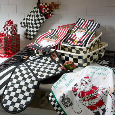 MacKenzie-Childs  Black & White Zig Zag Oven Mitts, Set of 2