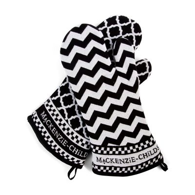 MacKenzie-Childs  Black & White Zig Zag Oven Mitts, Set of 2