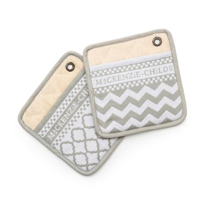 MacKenzie-Childs  Black & White Zig Zag Oven Mitts, Set of 2