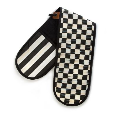 Gray & White Buffalo Check Oven Mitt Set/2