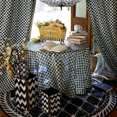 90" Round Courtly Check Tablecloth - Black Trim image four