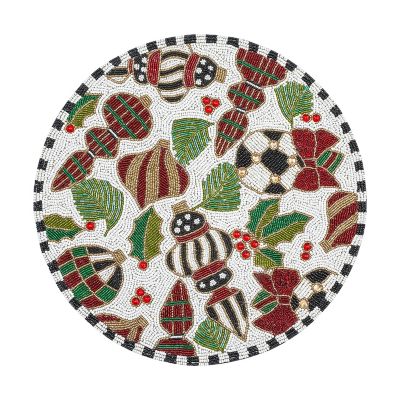 Deck the Halls Beaded Placemat - White mackenzie-childs Panama 0