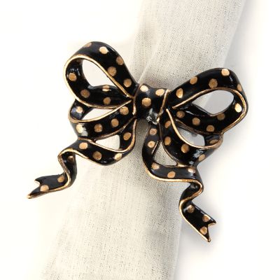 MacKenzieChilds Bow Napkin Ring Dots Black & Gold