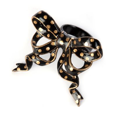 MacKenzieChilds Bow Napkin Ring Dots Black & Gold
