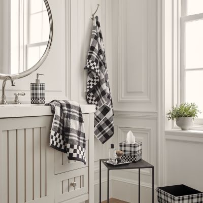 MacKenzie Childs Black White Tartan Bath Towel