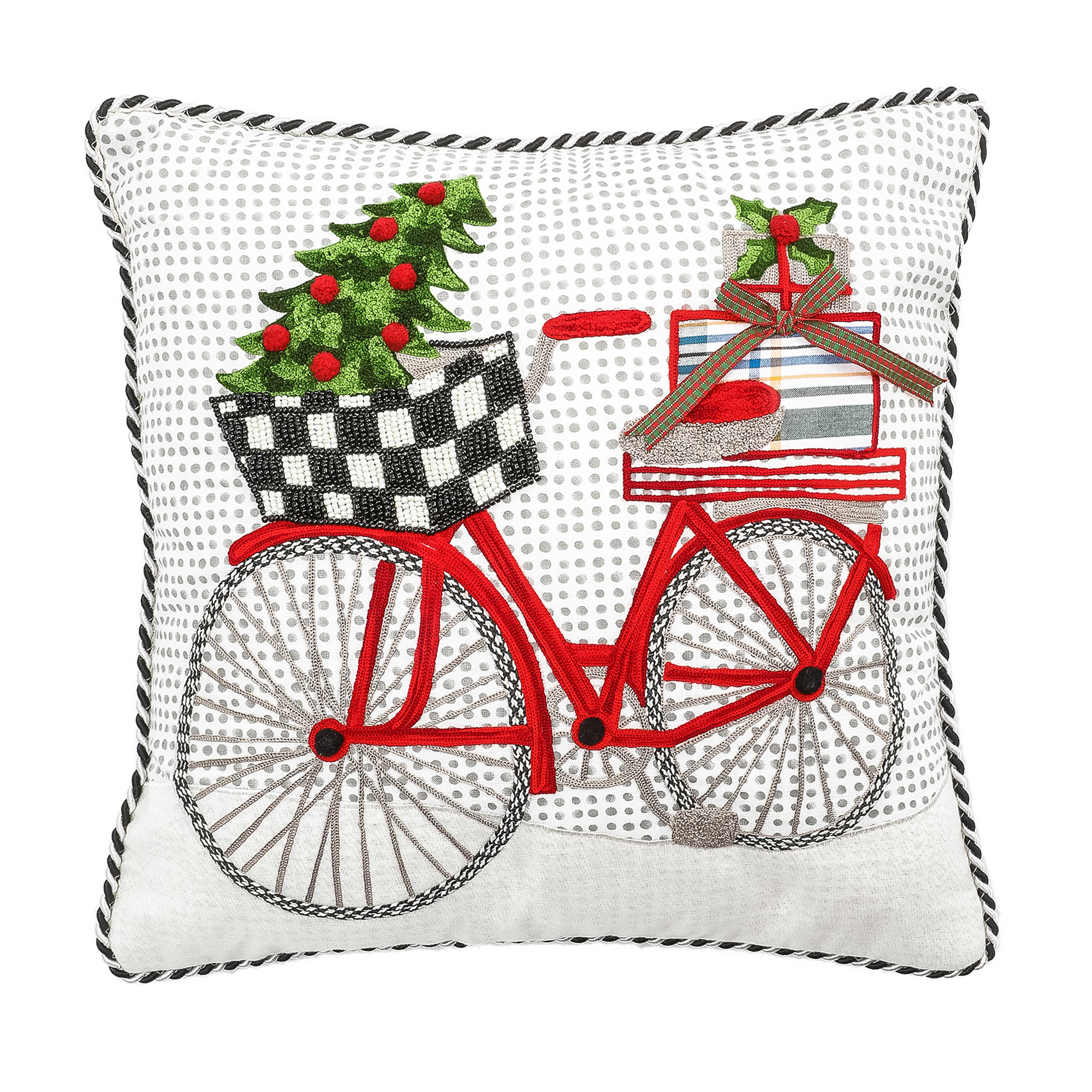 Christmas Delivery Bike Throw Pillow mackenzie-childs Panama 0