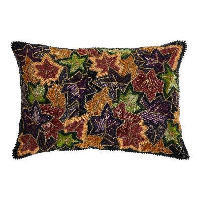 Forest Floor Fall Leaves Beaded Lumbar Pillow mackenzie-childs Panama 0