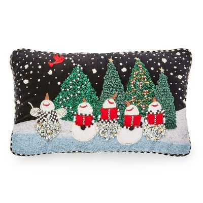 Caroling Snowmen Beaded Lumbar Pillow mackenzie-childs Panama 0