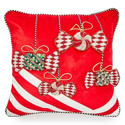 Christmas Candy Red Beaded Throw Pillow mackenzie-childs Panama 0