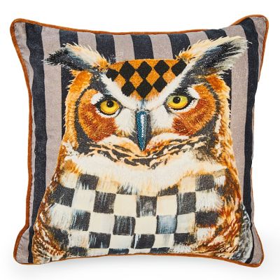 Autumnology Check Owl Throw Pillow mackenzie-childs Panama 0