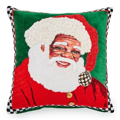 MacKenzie Childs Joyful Black Santa Throw Pillow